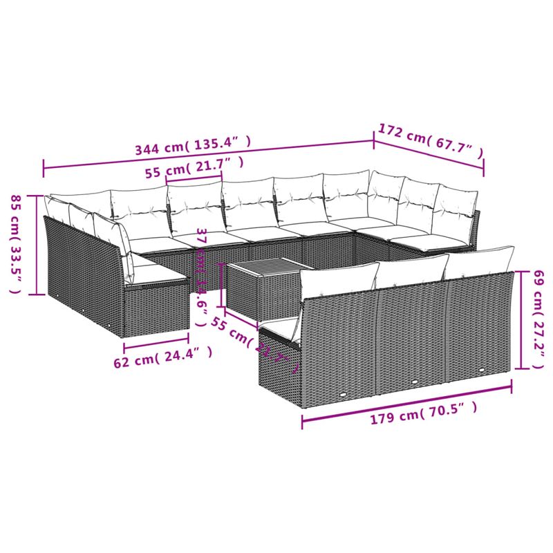 Casa si Gradina - Gradina si terasa - Mobilier exterior - Seturi mobila gradina - Set mobilier de gradina cu perne, 14 piese, gri, poliratan - Infinity.ro