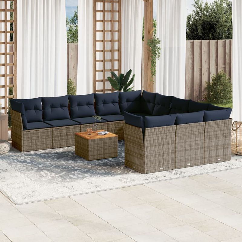Casa si Gradina - Gradina si terasa - Mobilier exterior - Seturi mobila gradina - Set mobilier de gradina cu perne, 12 piese, gri, poliratan - Infinity.ro