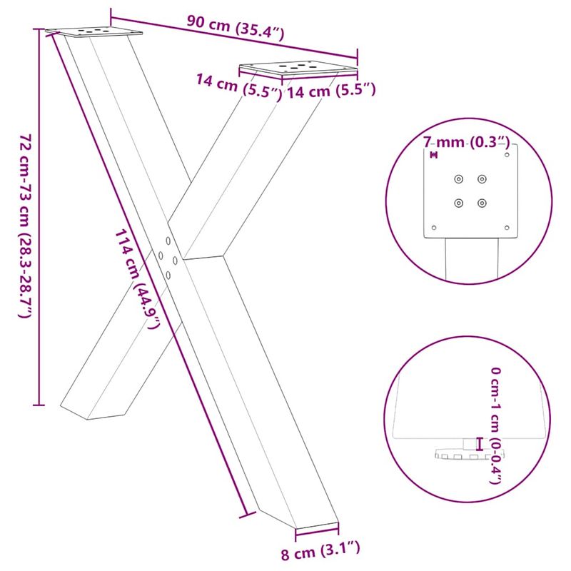 Casa si Gradina - Mobilier - Feronerie si accesorii mobila - Picioare pentru masa in forma de X, 3 buc Otel natural Otel, mărime 90x(72-73) cm (80 mm) - Infinity.ro