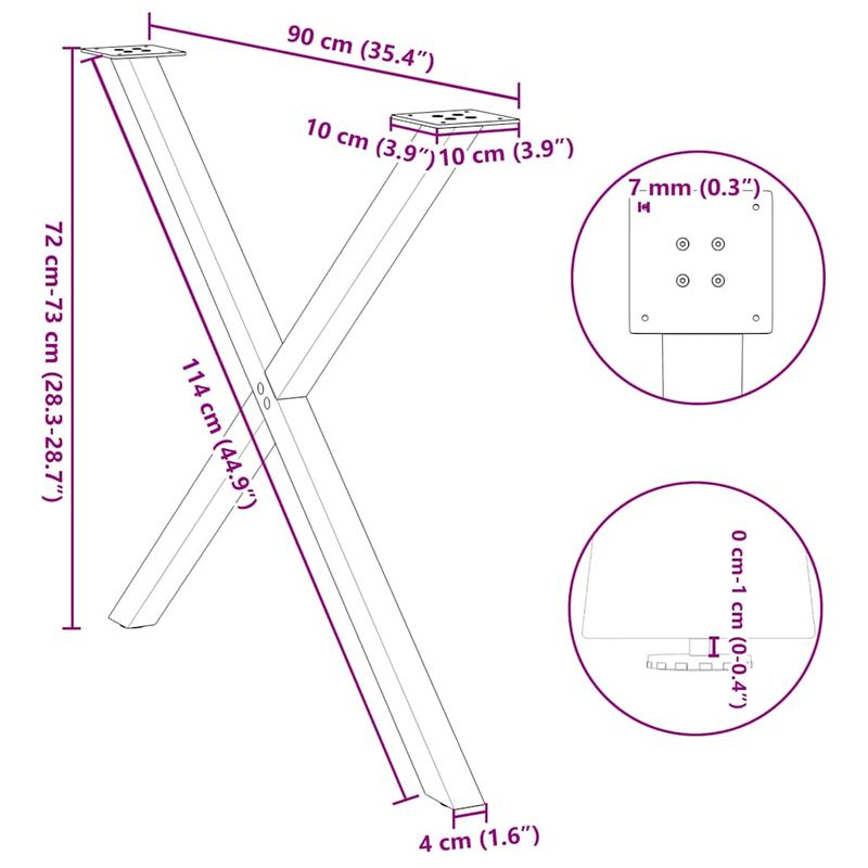 Casa si Gradina - Mobilier - Feronerie si accesorii mobila - Picioare pentru masa in forma de X, 2 buc Otel natural Otel, mărime 90x(72-73) cm (40 mm) - Infinity.ro