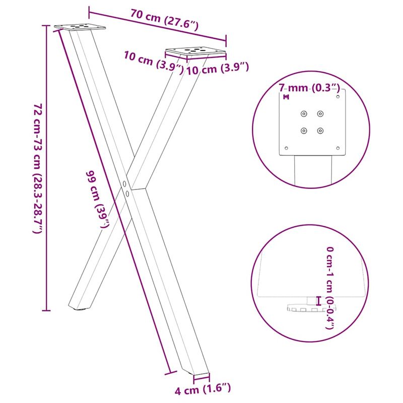 Casa si Gradina - Mobilier - Feronerie si accesorii mobila - Picioare pentru masa in forma de X, 2 buc Otel natural Otel, mărime 70x(72-73) cm (40 mm) - Infinity.ro