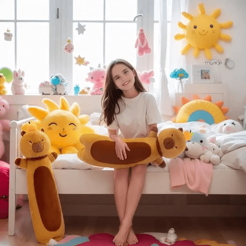 Jucarii, Copii si Bebe - Jucarii si jocuri - Jucarii de plus - Jucarie Plus Tip Perna Capybara, pentru copii +3ani si adulti, lungime 65cm, culoare Maro ABYZ™ - Infinity.ro