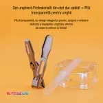 Ingrijire personala si Cosmetice - Manichiura si pedichiura - Unghiere si clesti manichiura & pedichiura - Set Profesional ingrijire unghii, EMESZON® U1, Unghiera din otel dur sablat, Pila transparenta, pentru unghii dure, gri - Infinity.ro