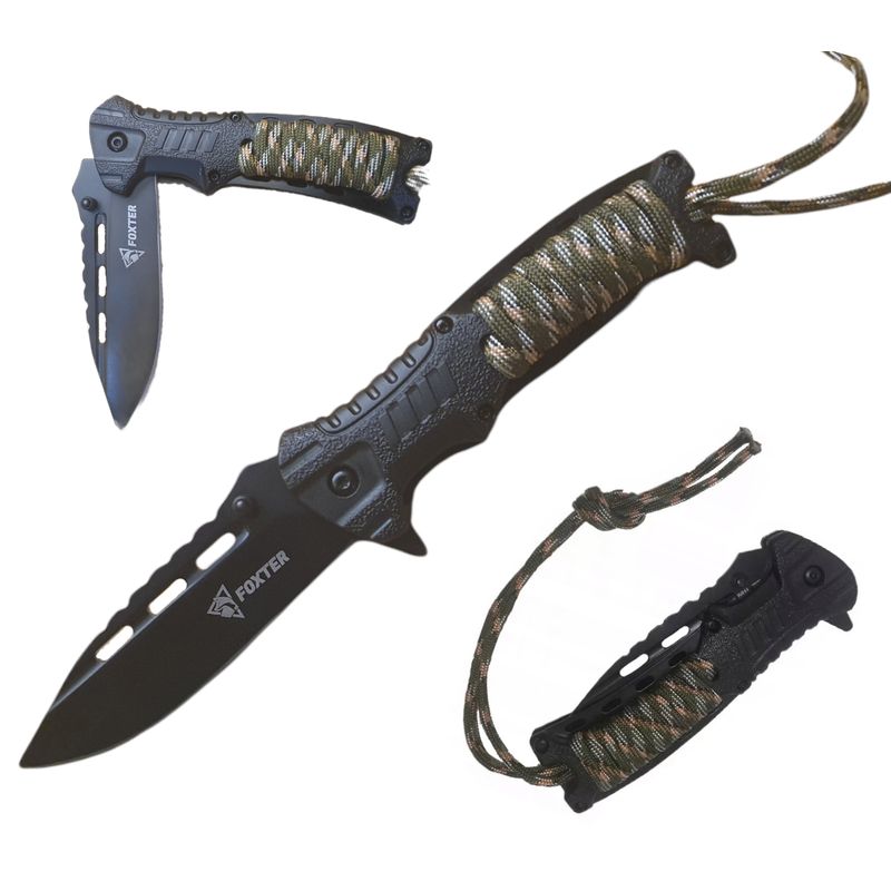 Sport si Outdoor - Camping - Cutite, bricege si accesorii - Cutite si bricege - Cutit pliabil pentru camping si drumetii, 21.5 cm, cremene, fluier, sfoara - Infinity.ro