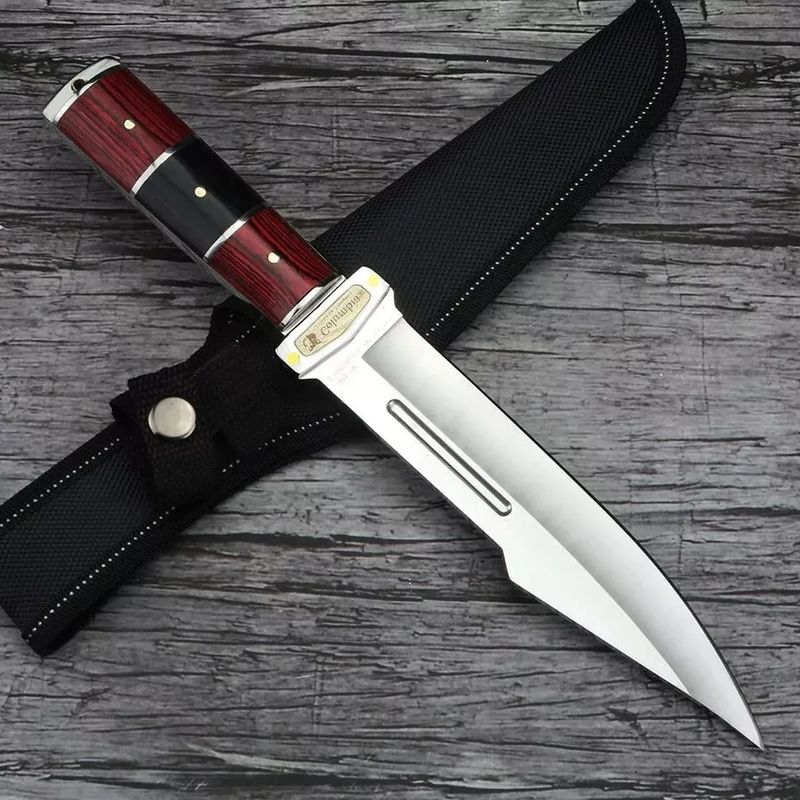 Sport si Outdoor - Camping - Cutite, bricege si accesorii - Cutite si bricege - Cutit tactic pentru camping si drumetii Foxter, 29 cm, otel si lemn, teaca inclusa - Infinity.ro