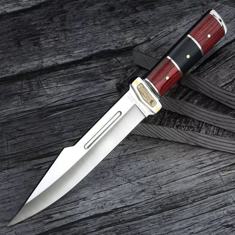 Sport si Outdoor - Camping - Cutite, bricege si accesorii - Cutite si bricege - Cutit tactic pentru camping si drumetii Foxter, 29 cm, otel si lemn, teaca inclusa - Infinity.ro