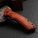 Sport si Outdoor - Camping - Cutite, bricege si accesorii - Cutite si bricege - Cutit pliabil camping si vanatoare Foxter, 20 cm, clema de agatare, otel si lemn - Infinity.ro