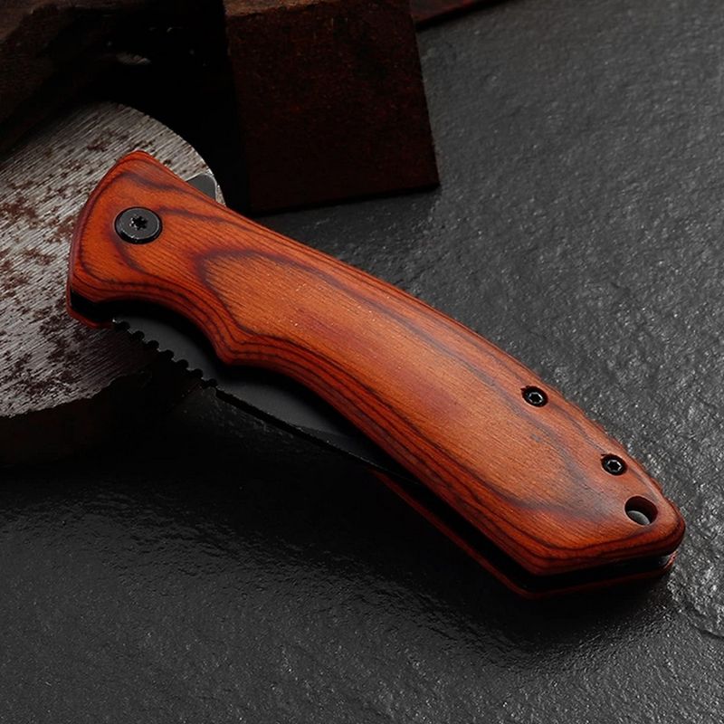 Sport si Outdoor - Camping - Cutite, bricege si accesorii - Cutite si bricege - Cutit pliabil camping si vanatoare Foxter, 20 cm, clema de agatare, otel si lemn - Infinity.ro