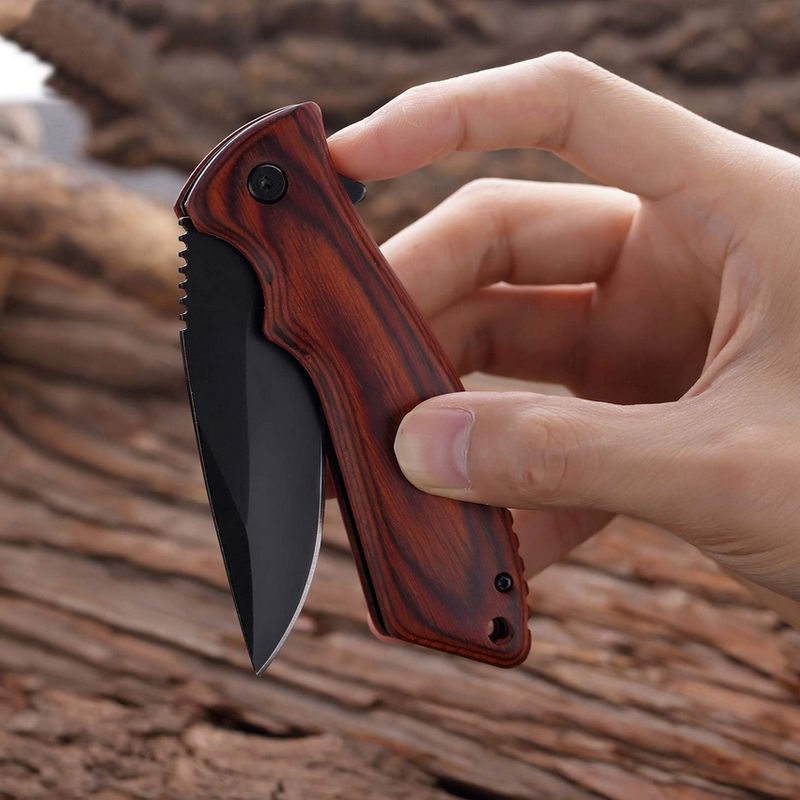 Sport si Outdoor - Camping - Cutite, bricege si accesorii - Cutite si bricege - Cutit pliabil camping si vanatoare Foxter, 20 cm, clema de agatare, otel si lemn - Infinity.ro