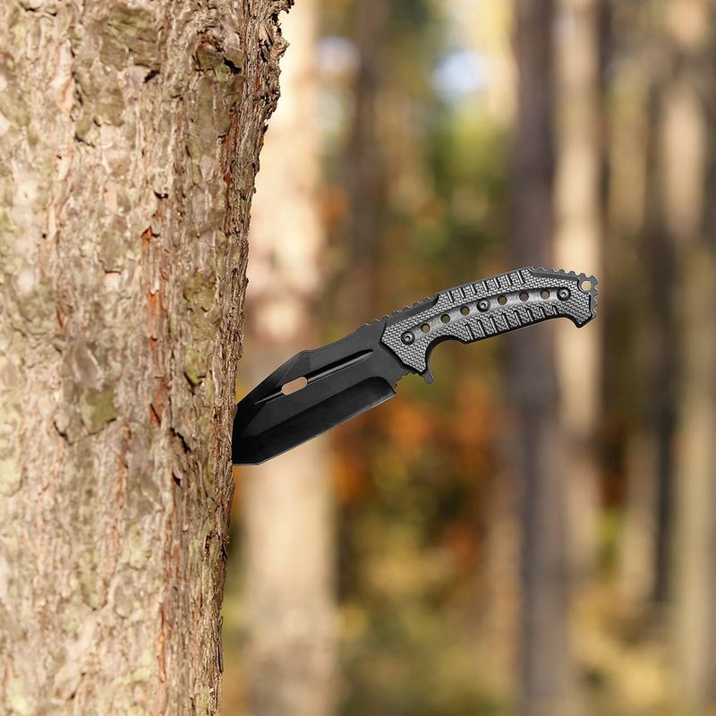 Sport si Outdoor - Camping - Cutite, bricege si accesorii - Cutite si bricege - Cutit militar tactic de vanatoare Foxter, lama fixa, 23 cm, teaca inclusa, negru - Infinity.ro