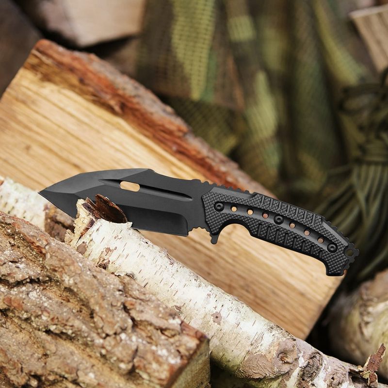 Sport si Outdoor - Camping - Cutite, bricege si accesorii - Cutite si bricege - Cutit militar tactic de vanatoare Foxter, lama fixa, 23 cm, teaca inclusa, negru - Infinity.ro