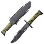 Sport si Outdoor - Camping - Cutite, bricege si accesorii - Cutite si bricege - Cutit militar tactic Foxter, lama cu ferastrau, 34 cm, toc, verde - Infinity.ro