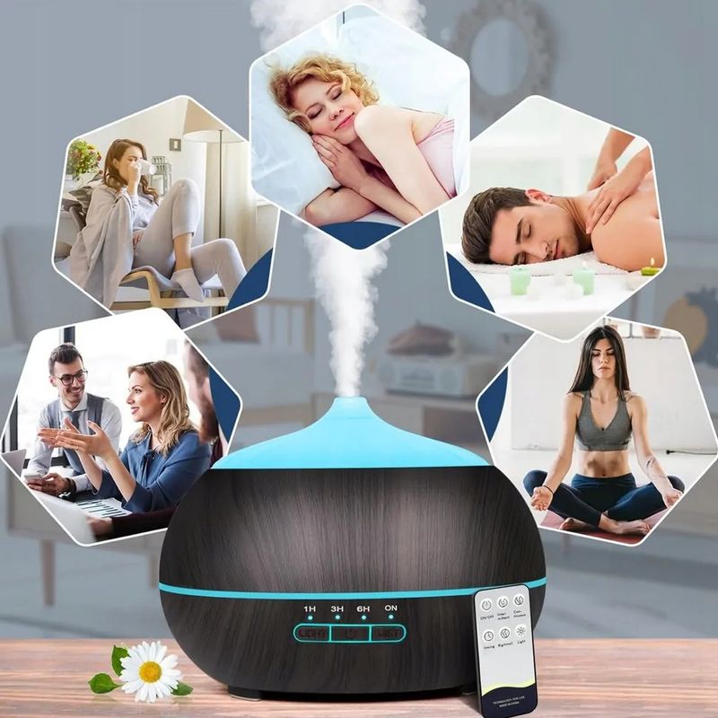 Casa si Gradina - Termice - Climatizare si ventilatie - Umidificator de aer cu difuzor aroma, 300 ml, ionizator, ultrasunete, iluminare LED, telecomanda, maro inchis - Infinity.ro