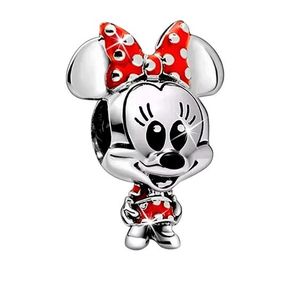 Talisman Minnie Mouse, Argintiu/Rosu, compatibil cu bratara Pandora