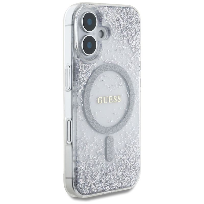 Laptop, Telefoane si Tablete - Telefoane mobile si accesorii - Accesorii Telefoane - Huse telefoane - Husa pentru iPhone 16 - Guess Hardcase Resin Gradient Glitter MagSafe (GUHMP16SRGRGES) - Argintiu - Infinity.ro
