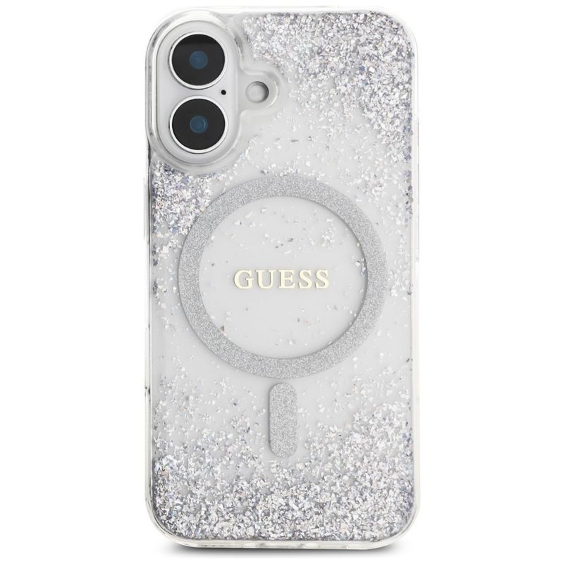 Laptop, Telefoane si Tablete - Telefoane mobile si accesorii - Accesorii Telefoane - Huse telefoane - Husa pentru iPhone 16 - Guess Hardcase Resin Gradient Glitter MagSafe (GUHMP16SRGRGES) - Argintiu - Infinity.ro