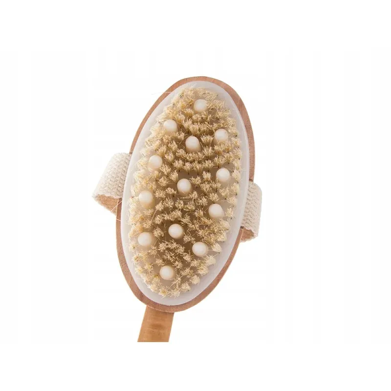 Ingrijire personala si Cosmetice - Sanatate si wellness - Articole wellness - Aparate si dispozitive de masaj - Perie pentru masaj corporal cu maner detasabil, lemn, 45x6.5 cm, Gonga® Maro - Infinity.ro