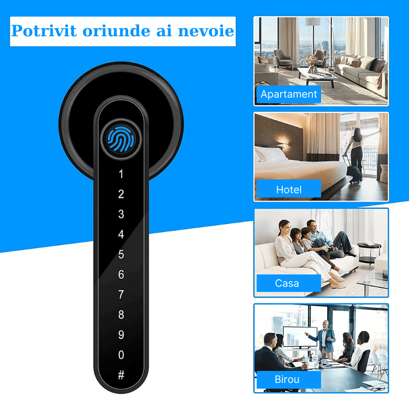 Casa si Gradina - Constructii - Feronerie si accesorii - Broaste si yale - Incuietoare inteligenta MaGeCa, 4 moduri de acces, Aplicatia Tuya, Deblocare Amprenta, Cod PIN, Cheie, Broasca, Neagra - Infinity.ro