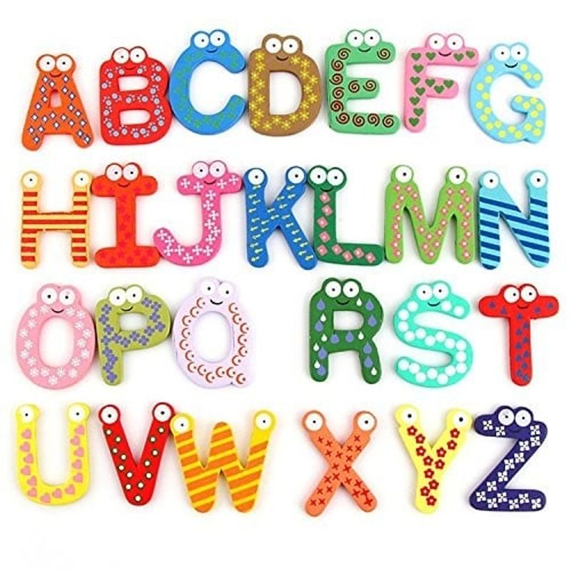 Jucarii, Copii si Bebe - Jucarii si jocuri - Jucarii & jocuri educative - Jocuri si jucarii educative - Set 26 magneti de frigider pentru copii, flippy, model alfabet a-z, figurine amuzante, din lemn, multicolor - Infinity.ro