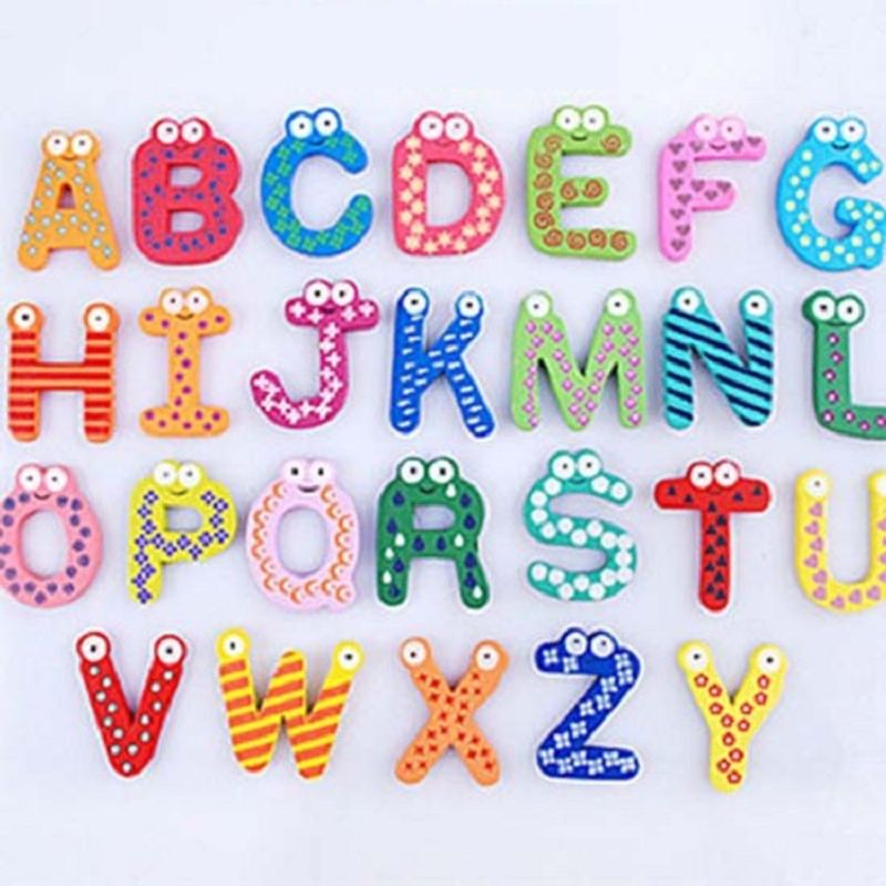 Jucarii, Copii si Bebe - Jucarii si jocuri - Jucarii & jocuri educative - Jocuri si jucarii educative - Set 26 magneti de frigider pentru copii, flippy, model alfabet a-z, figurine amuzante, din lemn, multicolor - Infinity.ro