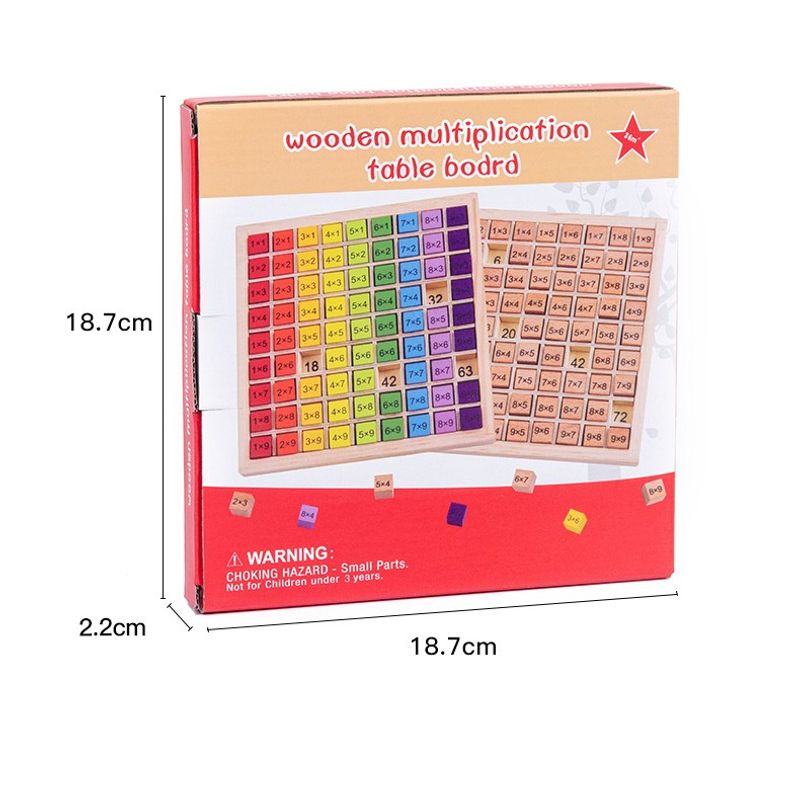 Jucarii, Copii si Bebe - Jucarii si jocuri - Jucarii & jocuri educative - Jocuri si jucarii educative - Joc montessori din lemn, flippy, tabla inmultirii, blocuri, tabel de multiplicare pana la 9x9, multicolor, 18x18x1.5 cm - Infinity.ro