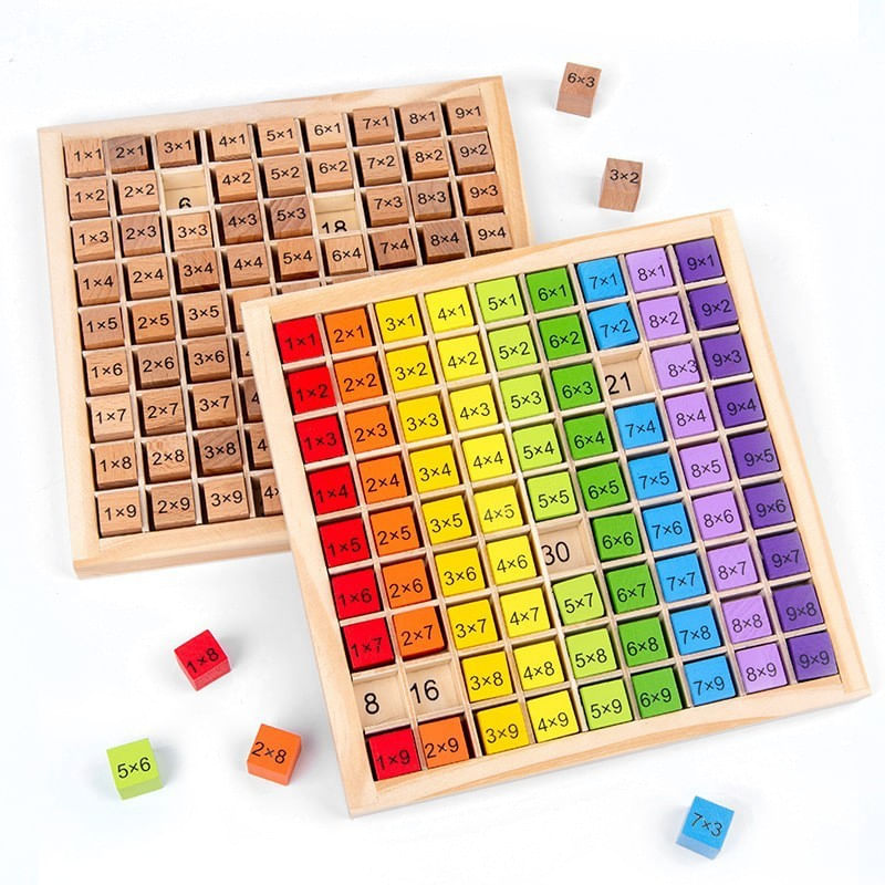 Jucarii, Copii si Bebe - Jucarii si jocuri - Jucarii & jocuri educative - Jocuri si jucarii educative - Joc montessori din lemn, flippy, tabla inmultirii, blocuri, tabel de multiplicare pana la 9x9, multicolor, 18x18x1.5 cm - Infinity.ro