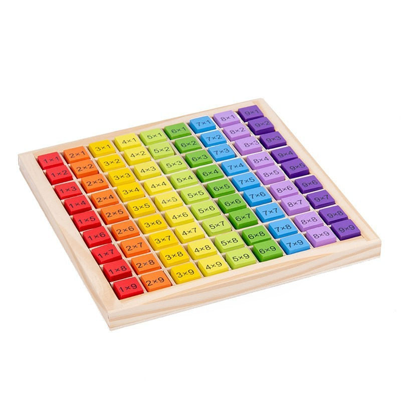 Jucarii, Copii si Bebe - Jucarii si jocuri - Jucarii & jocuri educative - Jocuri si jucarii educative - Joc montessori din lemn, flippy, tabla inmultirii, blocuri, tabel de multiplicare pana la 9x9, multicolor, 18x18x1.5 cm - Infinity.ro