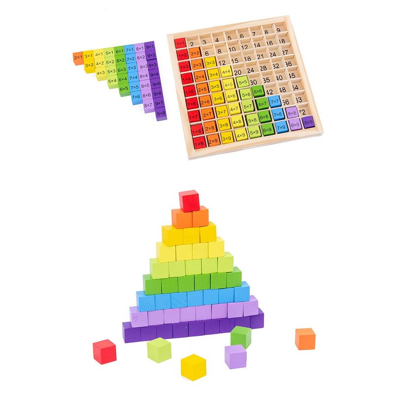 Jucarii, Copii si Bebe - Jucarii si jocuri - Jucarii & jocuri educative - Jocuri si jucarii educative - Joc montessori din lemn, flippy, tabla inmultirii, blocuri, tabel de multiplicare pana la 9x9, multicolor, 18x18x1.5 cm - Infinity.ro