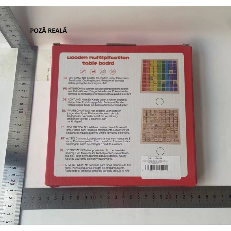 Jucarii, Copii si Bebe - Jucarii si jocuri - Jucarii & jocuri educative - Jocuri si jucarii educative - Joc montessori din lemn, flippy, tabla inmultirii, blocuri, tabel de multiplicare pana la 9x9, multicolor, 18x18x1.5 cm - Infinity.ro