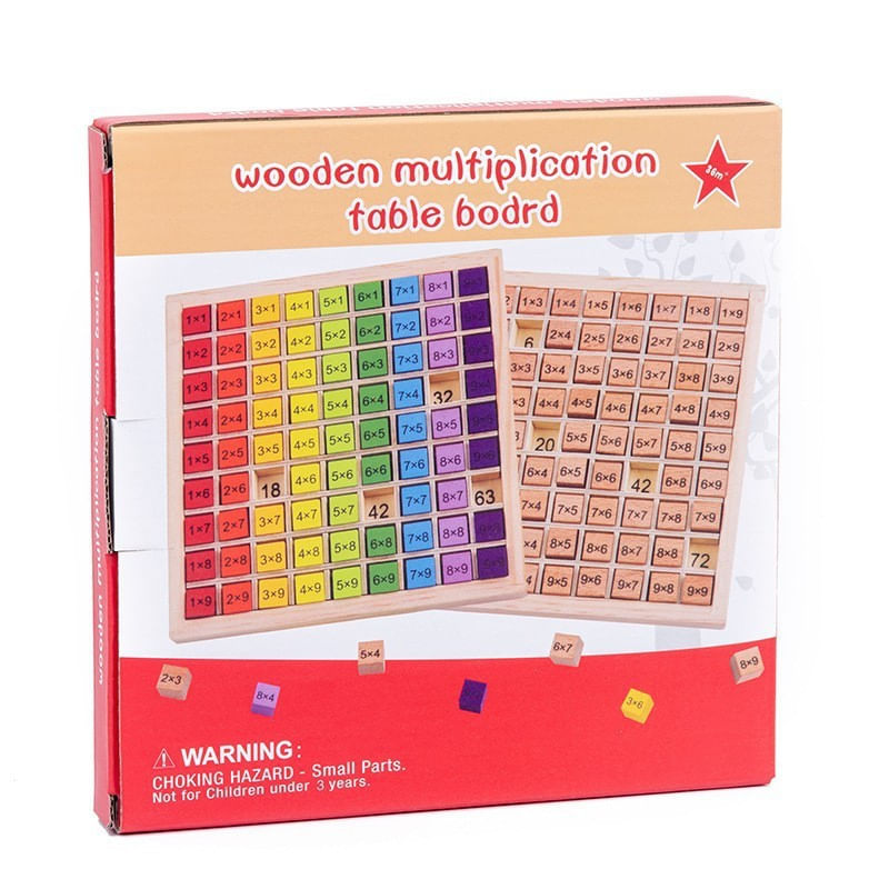 Jucarii, Copii si Bebe - Jucarii si jocuri - Jucarii & jocuri educative - Jocuri si jucarii educative - Joc montessori din lemn, flippy, tabla inmultirii, blocuri, tabel de multiplicare pana la 9x9, multicolor, 18x18x1.5 cm - Infinity.ro