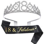 Casa si Gradina - Decoratiuni - Decoratiuni petrecere - Accesorii pentru petrecere - Set 2 Piese pentru Majorat, Flippy, 15 x 13 x 5 cm, Coronita Printesa Silver si Panglica 18&Fabulous, Negru - Infinity.ro