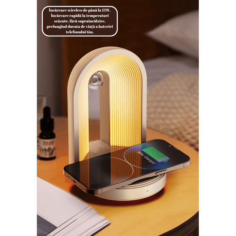 Casa si Gradina - Corpuri si surse de iluminat - Veioze si lampi - Lampi de veghe - Lampa eleganta 2in1 birou, Wireless charge, incarcare telefon,ceas, casti, control atingere, lumina calda/rece, model U3 - Infinity.ro