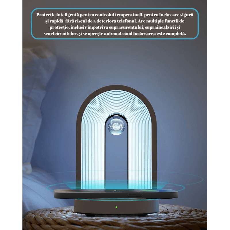 Casa si Gradina - Corpuri si surse de iluminat - Veioze si lampi - Lampi de veghe - Lampa eleganta 2in1 birou, Wireless charge, incarcare telefon,ceas, casti, control atingere, lumina calda/rece, model U3 - Infinity.ro