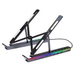 Laptop, Telefoane si Tablete - Laptopuri si accesorii - Accesorii Laptop - Standuri/Coolere notebook - Suport RGB pliabil laptop/tableta 11"-15", hub adaptor 3xUSB, 2xType-C, aluminiu, inaltime reglabila, anti-alunecare - Infinity.ro