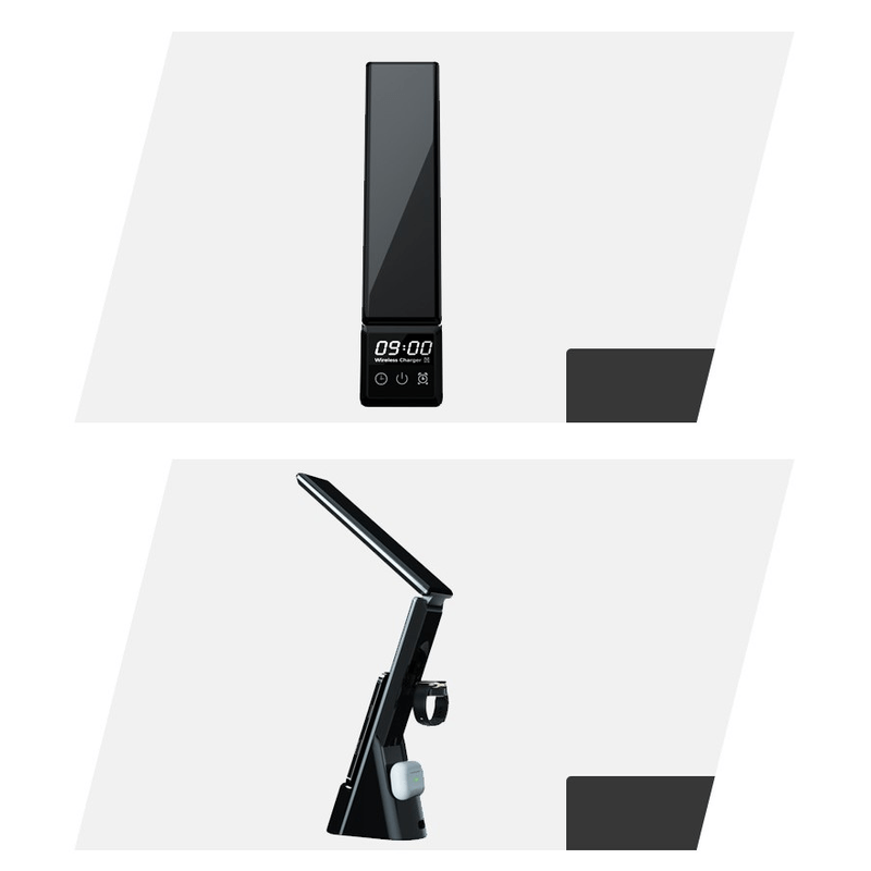 Casa si Gradina - Corpuri si surse de iluminat - Veioze si lampi - Lampi de veghe - Lampa 4in1 Wireless QI, incarcare telefon, ceas, casti, LED, control atingere, protectie ochi,compatibilitate universala - Infinity.ro