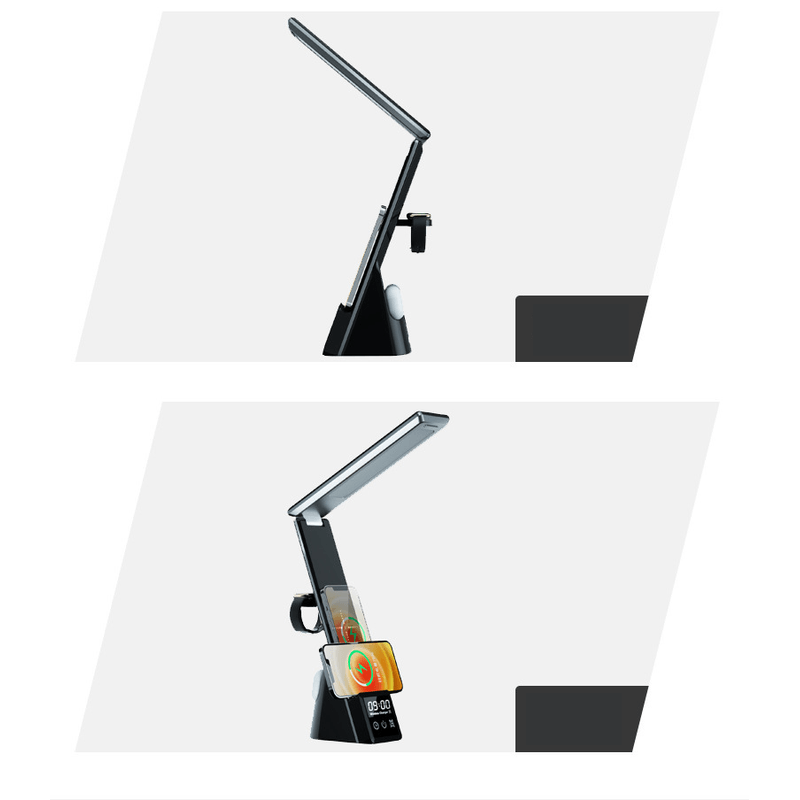 Casa si Gradina - Corpuri si surse de iluminat - Veioze si lampi - Lampi de veghe - Lampa 4in1 Wireless QI, incarcare telefon, ceas, casti, LED, control atingere, protectie ochi,compatibilitate universala - Infinity.ro