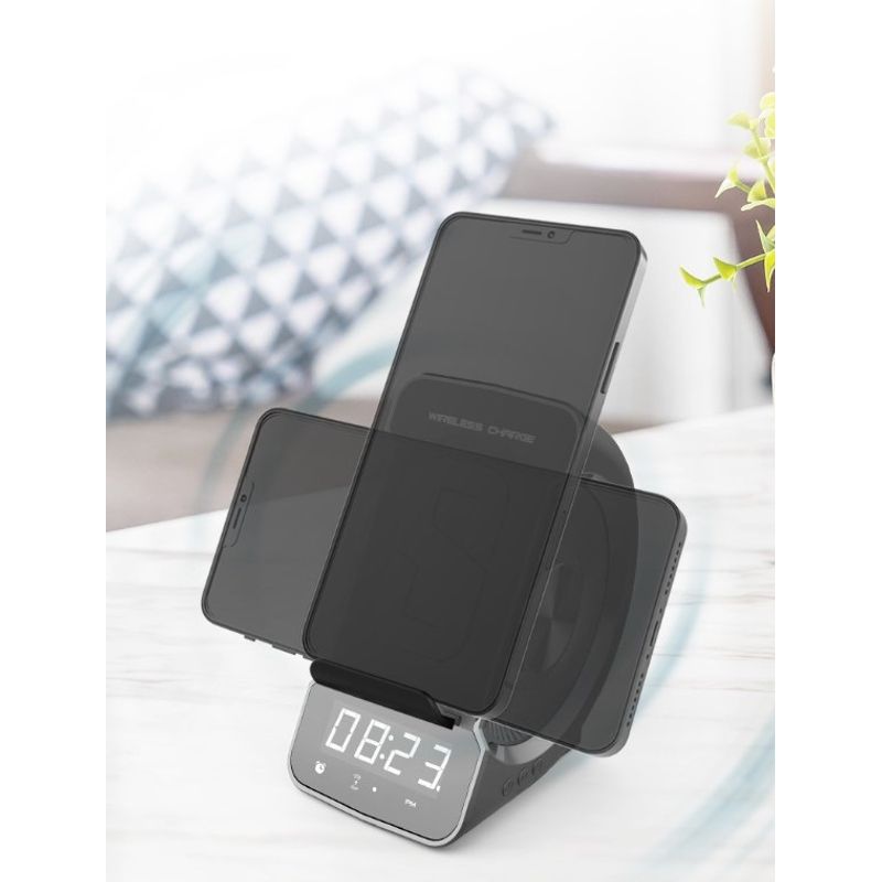 Laptop, Telefoane si Tablete - Telefoane mobile si accesorii - Accesorii Telefoane - Alte accesorii telefoane - Incarcator wireless cu boxa, Bluetooth 5.1, 10W, radio, alarma, TF card, AUX, incarcare USB si functie convorbire - Infinity.ro