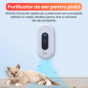 Purificator aer pentru litiera pisici, Felliner, baterie 2600 mAh, monitorizare non-stop, incarcare USB, mod selentios