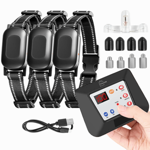 Sistem complet de gard invizibil pentru 3 caini, transmitator si zgarda reincarcabila, IP67, 300 m, 2500 mAh, negru