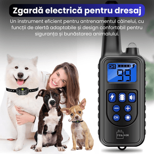 Zgarda electrica pentru 2 caini, raza 800 m, 3 moduri de antrenament, rezistenta la apa IP67, negru