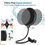 TV, Audio-Video si Foto - Audio Hi-Fi - Accesorii Audio Hi-Fi - Filtru protectie microfon Profesional, Filtrare Dubla, Flexibil 360°, Gat de metal Reglabil, Negru+Gri, Pop Filtru - Infinity.ro
