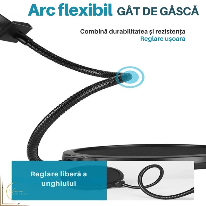 TV, Audio-Video si Foto - Audio Hi-Fi - Accesorii Audio Hi-Fi - Filtru protectie microfon Profesional, Filtrare Dubla, Flexibil 360°, Gat de metal Reglabil, Negru+Gri, Pop Filtru - Infinity.ro