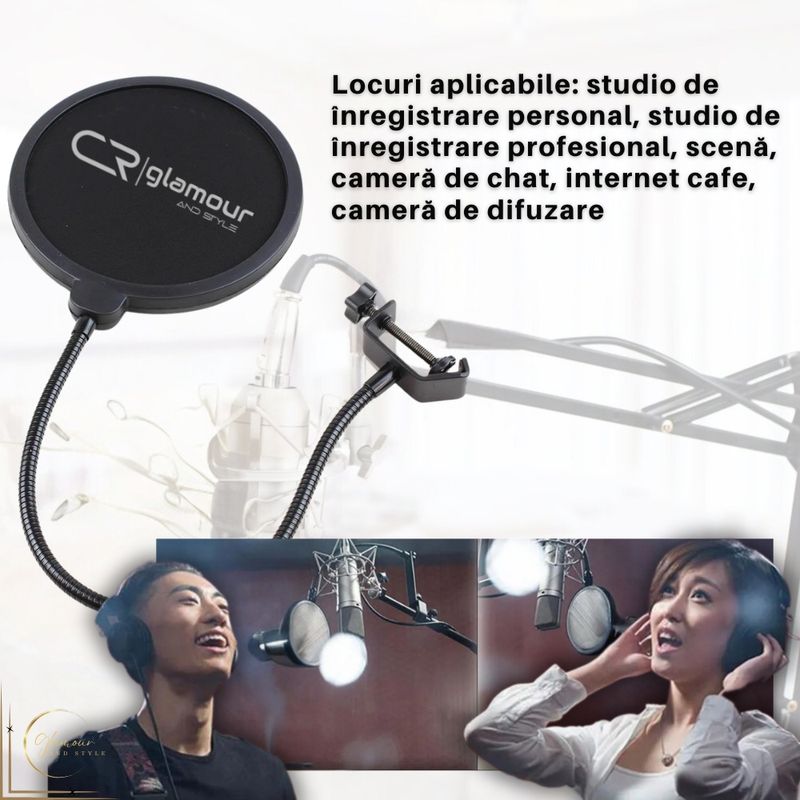 TV, Audio-Video si Foto - Audio Hi-Fi - Accesorii Audio Hi-Fi - Filtru protectie microfon Profesional, Filtrare Dubla, Flexibil 360°, Gat de metal Reglabil, Negru+Gri, Pop Filtru - Infinity.ro