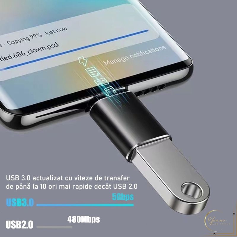 Laptop, Telefoane si Tablete - Telefoane mobile si accesorii - Accesorii Telefoane - Cabluri si adaptoare telefoane - Adaptor Type-C USB 3.0 OTG, 5Gbps, Negru, Redare video - Infinity.ro