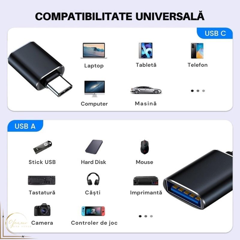 Laptop, Telefoane si Tablete - Telefoane mobile si accesorii - Accesorii Telefoane - Cabluri si adaptoare telefoane - Adaptor Type-C USB 3.0 OTG, 5Gbps, Negru, Redare video - Infinity.ro
