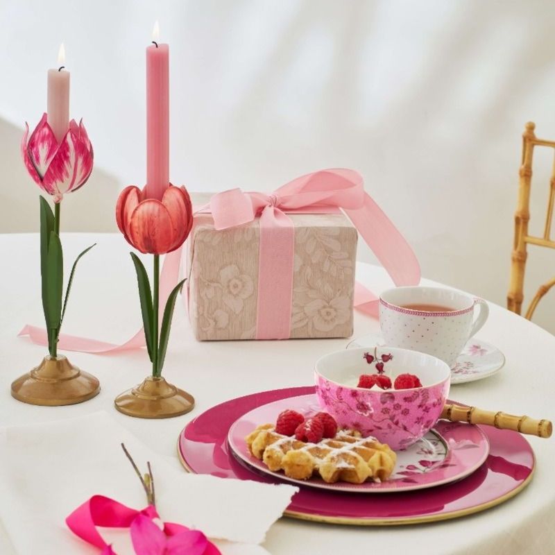 Casa si Gradina - Decoratiuni - Aromaterapie si lumanari - Suporturi lumanari - Set 2 suporturi, din metal, Pip Studio, lalele 21 si 26 cm, Pink, colectia Others - Infinity.ro
