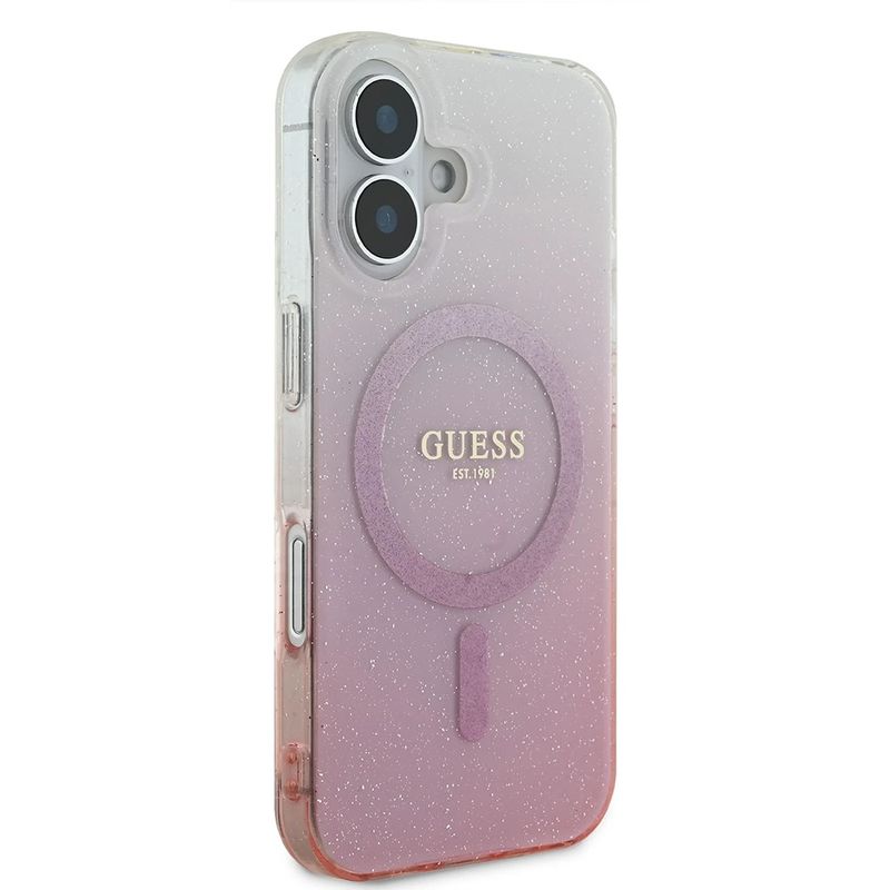 Laptop, Telefoane si Tablete - Telefoane mobile si accesorii - Accesorii Telefoane - Huse telefoane - Husa pentru iPhone 16 - Guess IML Glitter Gradient MagSafe (GUHMP16SHGRCELP) - Roz - Infinity.ro