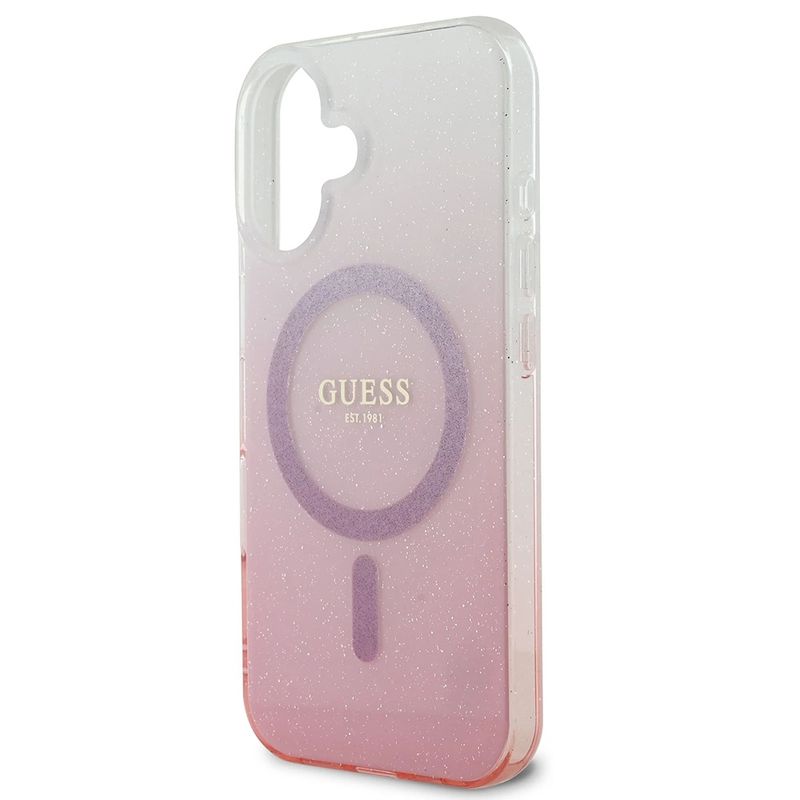 Laptop, Telefoane si Tablete - Telefoane mobile si accesorii - Accesorii Telefoane - Huse telefoane - Husa pentru iPhone 16 - Guess IML Glitter Gradient MagSafe (GUHMP16SHGRCELP) - Roz - Infinity.ro