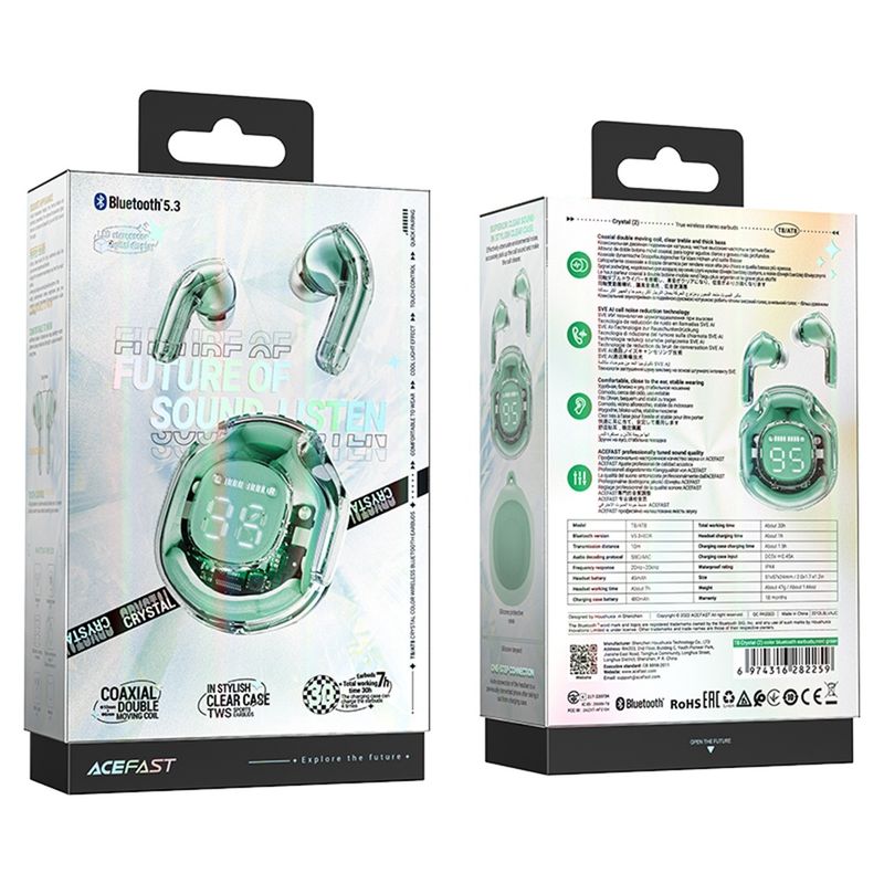 TV, Audio-Video si Foto - Portabile audio - Casti audio - Casti Albastrutooth 5.3, Type-C, IPX4, AI Call Noise Rosuuction, Display Digital - Acefast (T8) - Verde menta - Infinity.ro