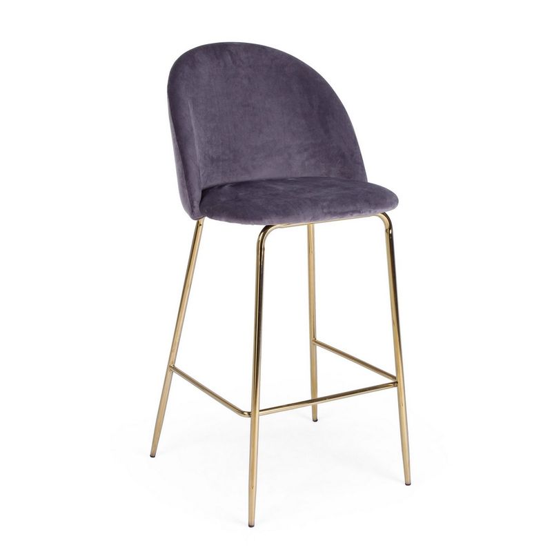 Casa si Gradina - Mobilier - Scaune si fotolii - Scaune - Scaun de bar cu spatar picioare fier auriu si sezut catifea gri Carry 51 cm x 55 cm x 105 h x 74 h1 - Infinity.ro